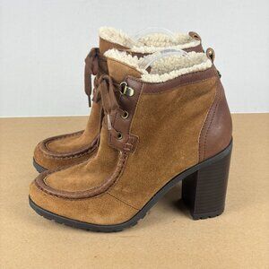 Sam Edelman Madge Heeled Booties Womens 7.5 Brown Suede Faux Fur Lace Up